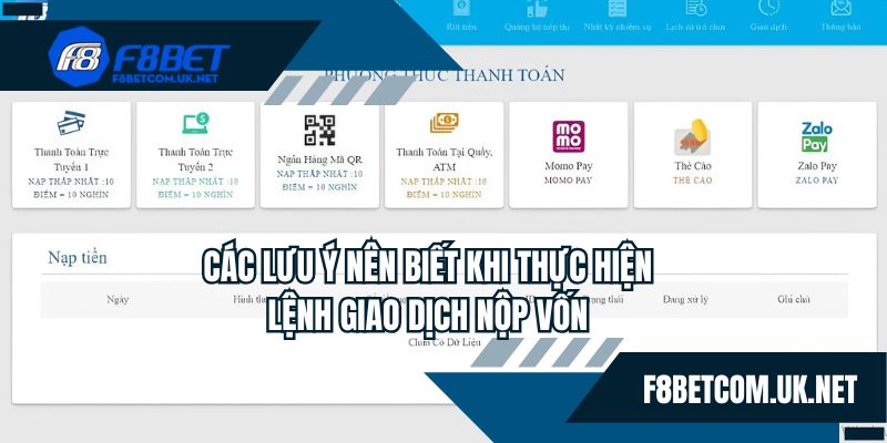 Các lưu ý nên biết khi thực hiện lệnh giao dịch nộp vốn